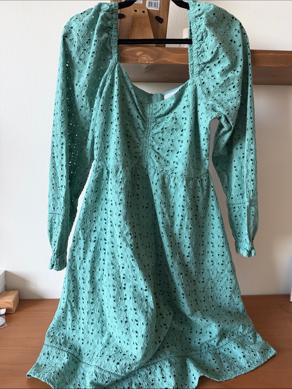 Women's Mint Eyelet Long-Sleeve Dress